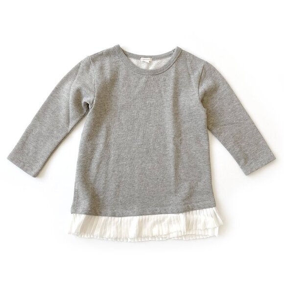 J.Crew Crewcuts Girls Size 14 Mixed Media Sweatshirt Pleated Hem 3/4 Sleeve Gray - Picture 1 of 10